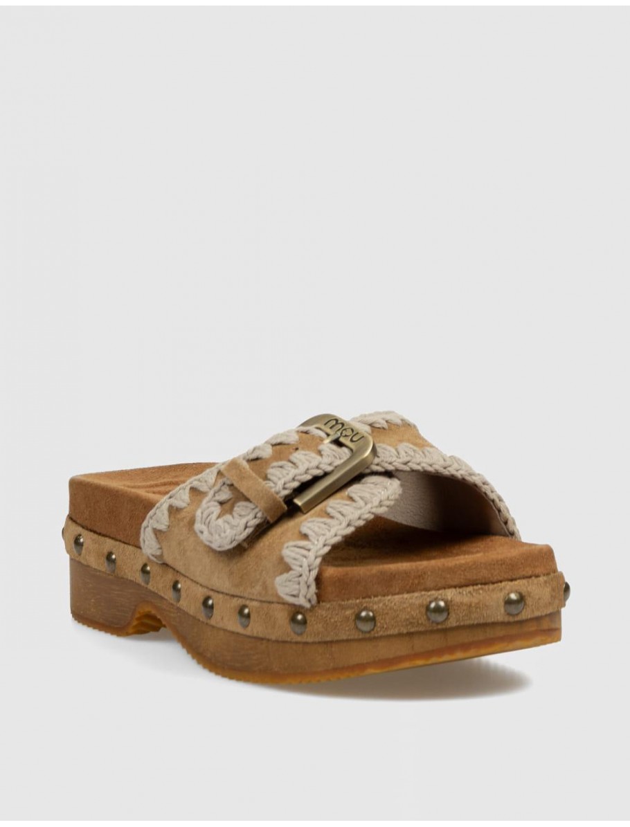 SANDALIA MOU HIGH HEELL WOOD WITH BUCKLE MARRoN