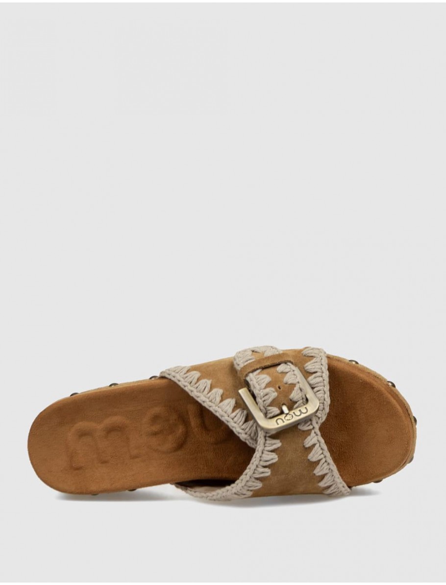 SANDALIA MOU HIGH HEELL WOOD WITH BUCKLE MARRoN