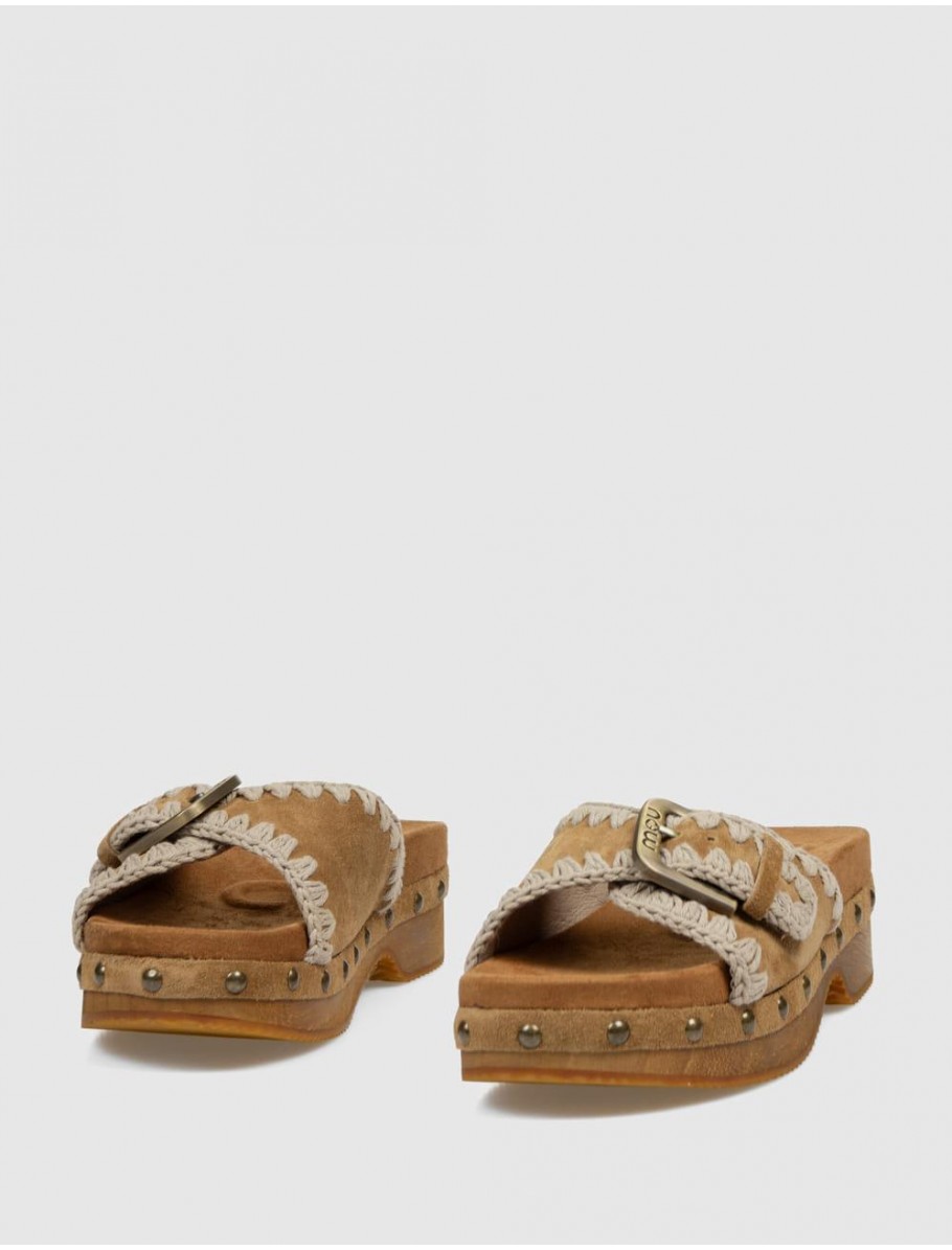SANDALIA MOU HIGH HEELL WOOD WITH BUCKLE MARRoN