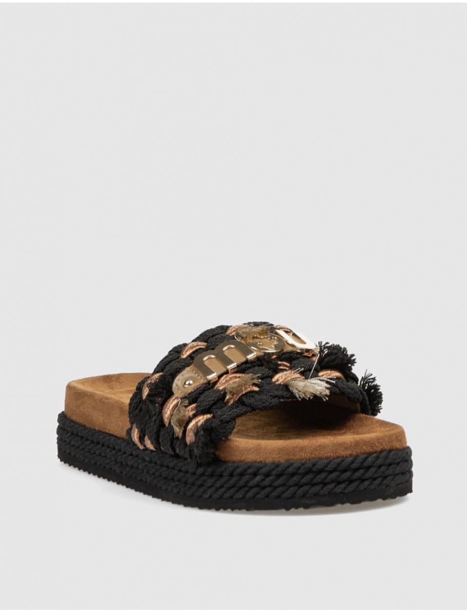 SANDALIA MOU MONOBAND ROPE SANDAL FRINGES NEGRO
