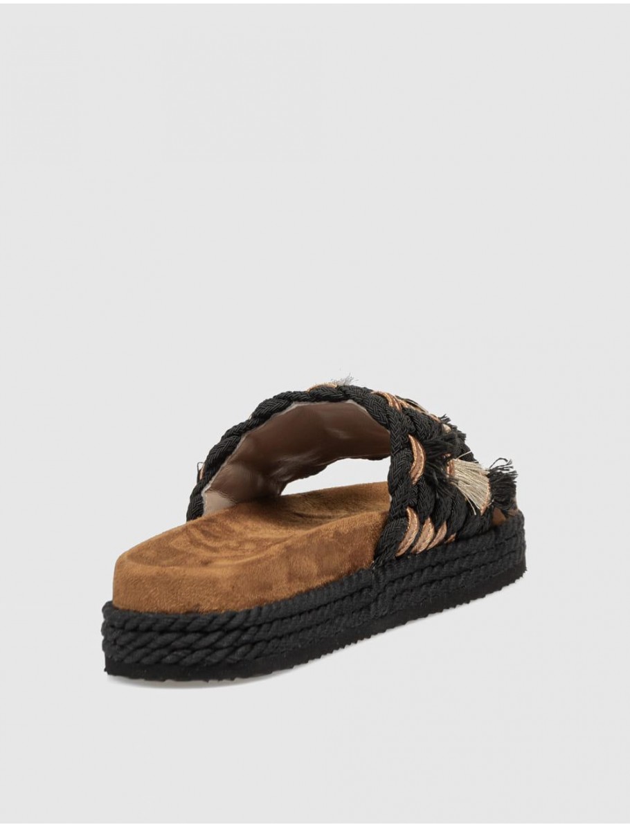 SANDALIA MOU MONOBAND ROPE SANDAL FRINGES NEGRO