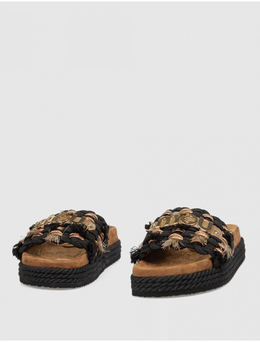 SANDALIA MOU MONOBAND ROPE SANDAL FRINGES NEGRO