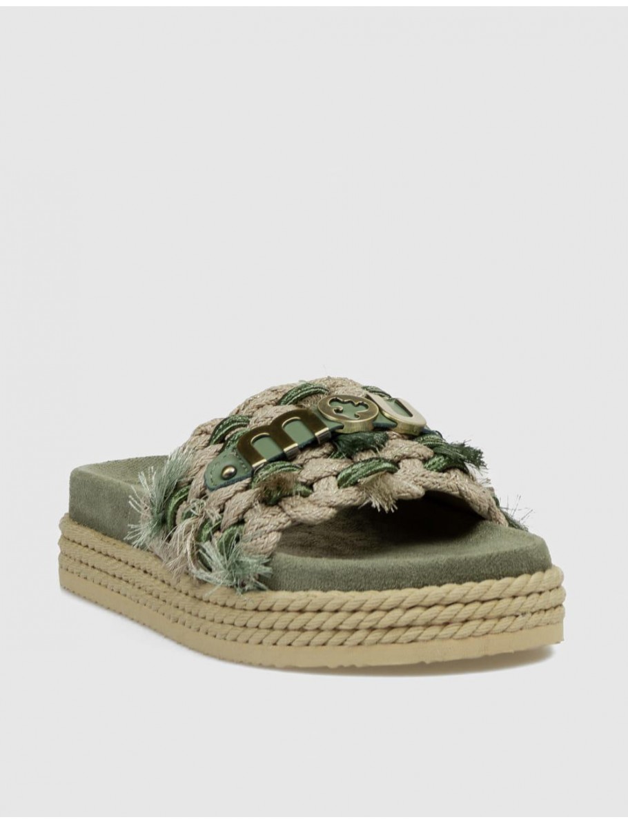 SANDALIA MOU MONOBAND ROPE SANDAL FRINGES VERDE