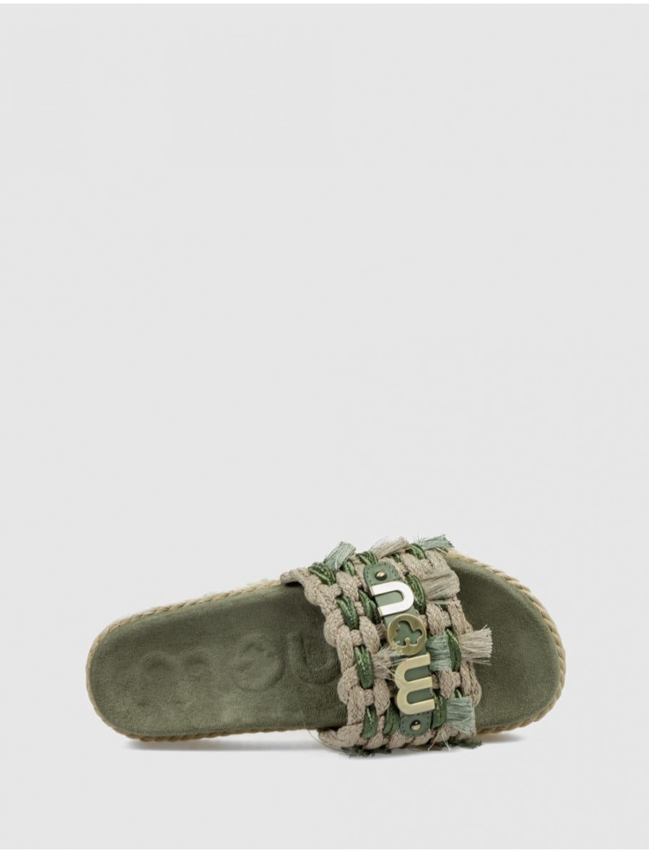 SANDALIA MOU MONOBAND ROPE SANDAL FRINGES VERDE