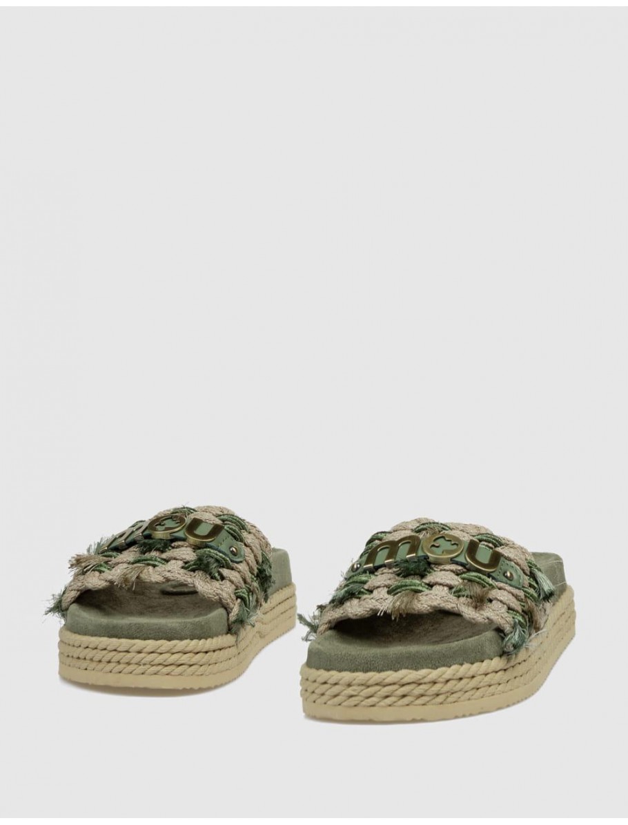 SANDALIA MOU MONOBAND ROPE SANDAL FRINGES VERDE