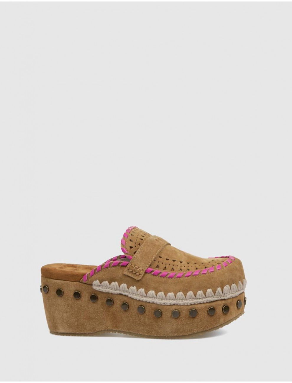 ZUECO MOU CLOG LEATHER OVERSTITCHING MARRoN
