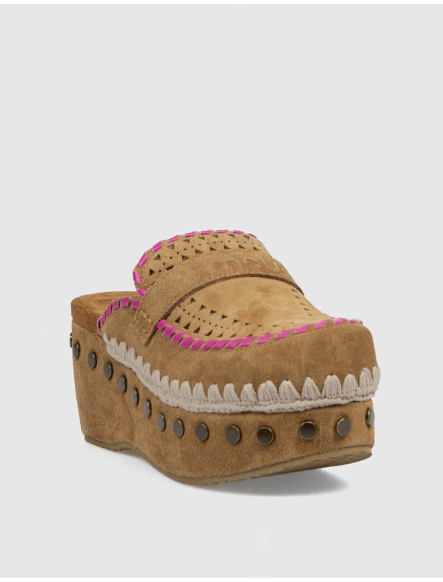 ZUECO MOU CLOG LEATHER OVERSTITCHING MARRoN