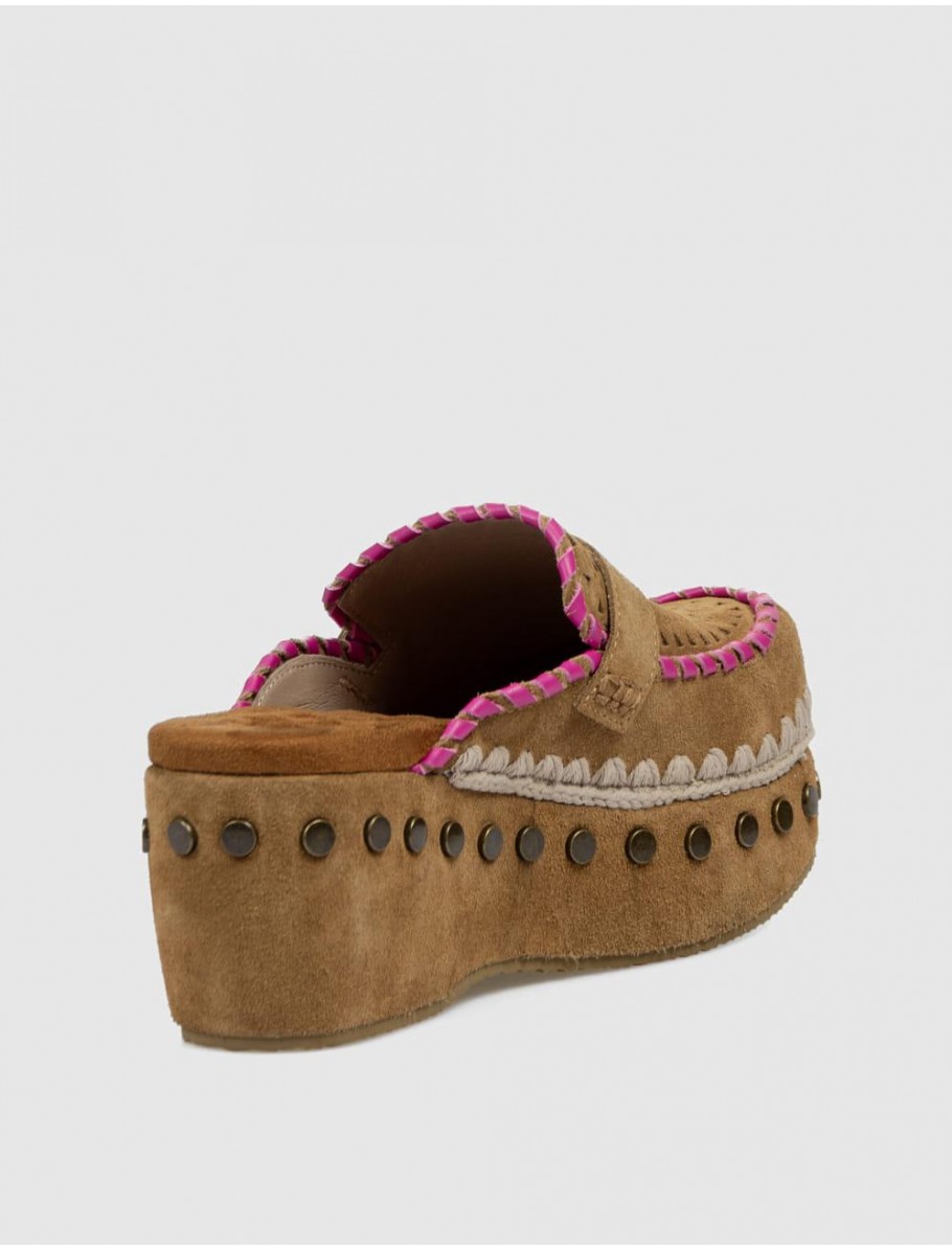 ZUECO MOU CLOG LEATHER OVERSTITCHING MARRoN