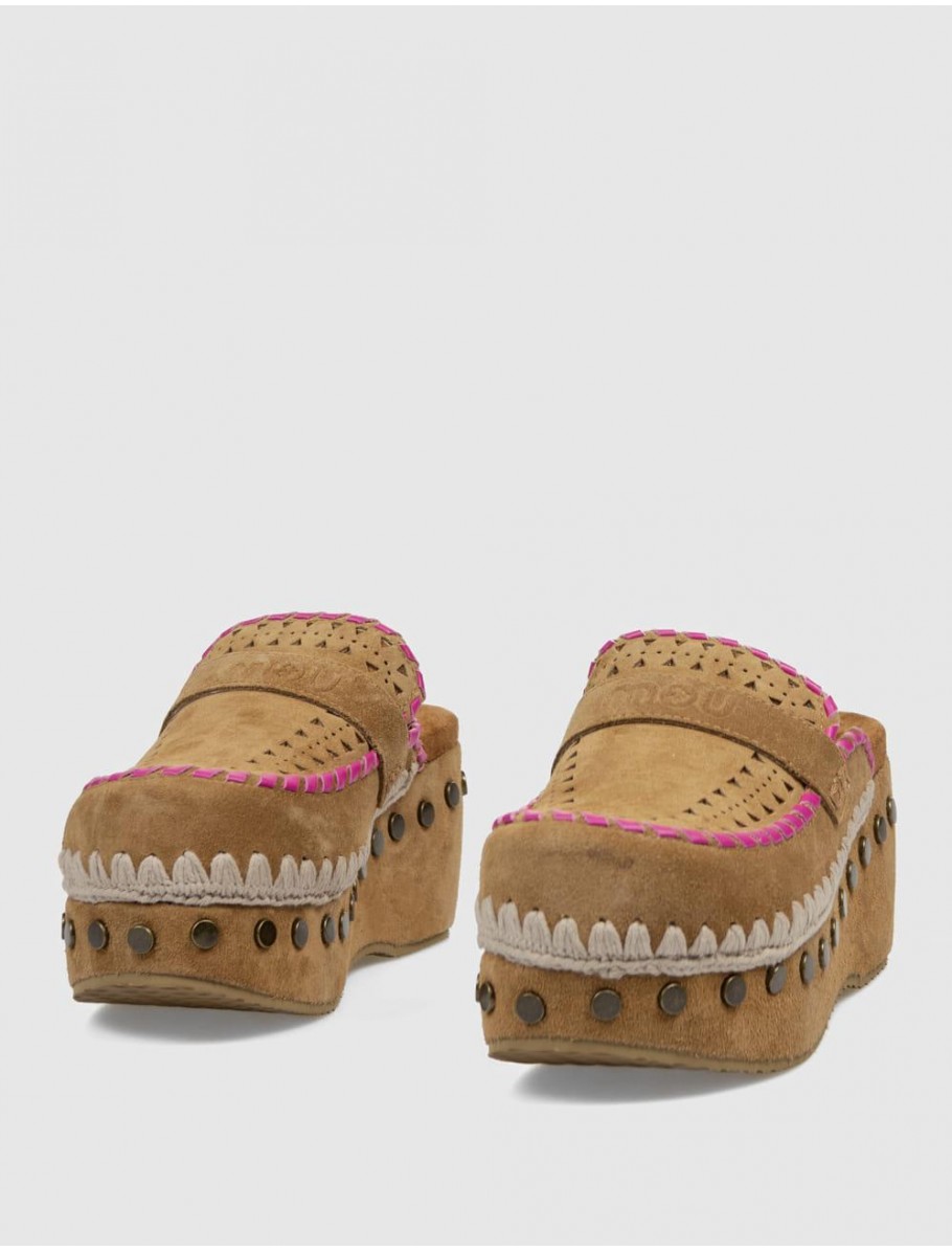 ZUECO MOU CLOG LEATHER OVERSTITCHING MARRoN