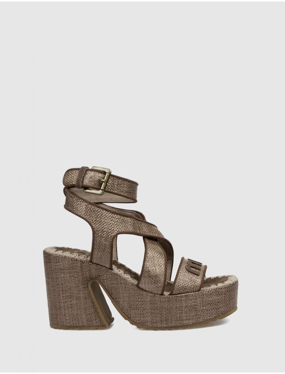 SANDALIA MOU RAFFIA PLATFORM LACE UP MARRoN