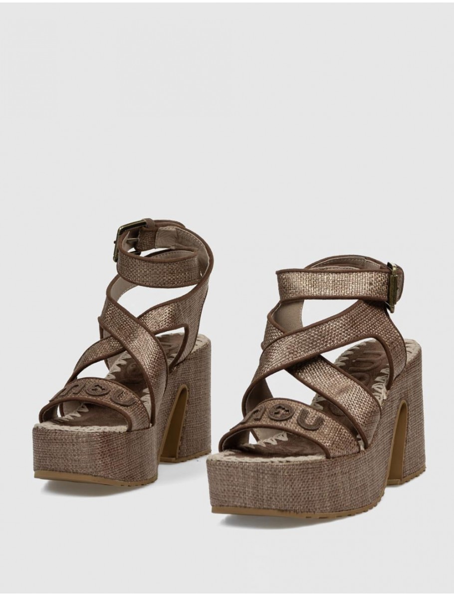 SANDALIA MOU RAFFIA PLATFORM LACE UP MARRoN