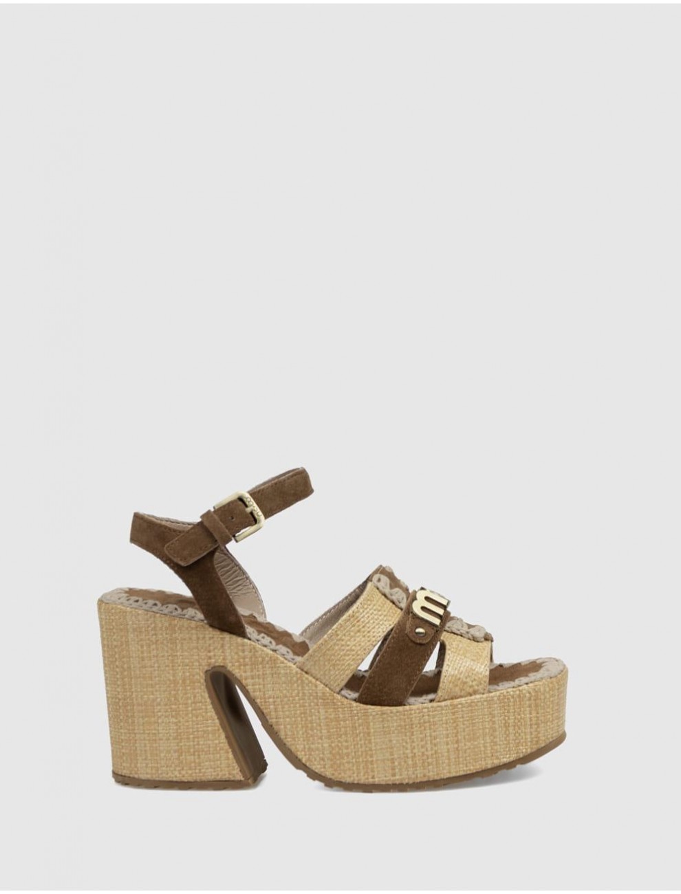 SANDALIA MOU RAFFIA PLATFORM ANKLE STRAP MARRoN