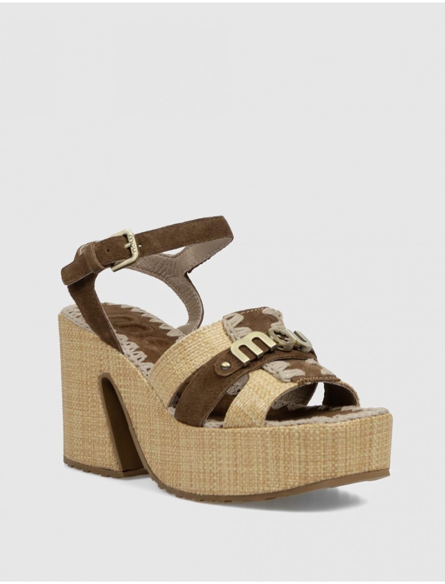 SANDALIA MOU RAFFIA PLATFORM ANKLE STRAP MARRoN