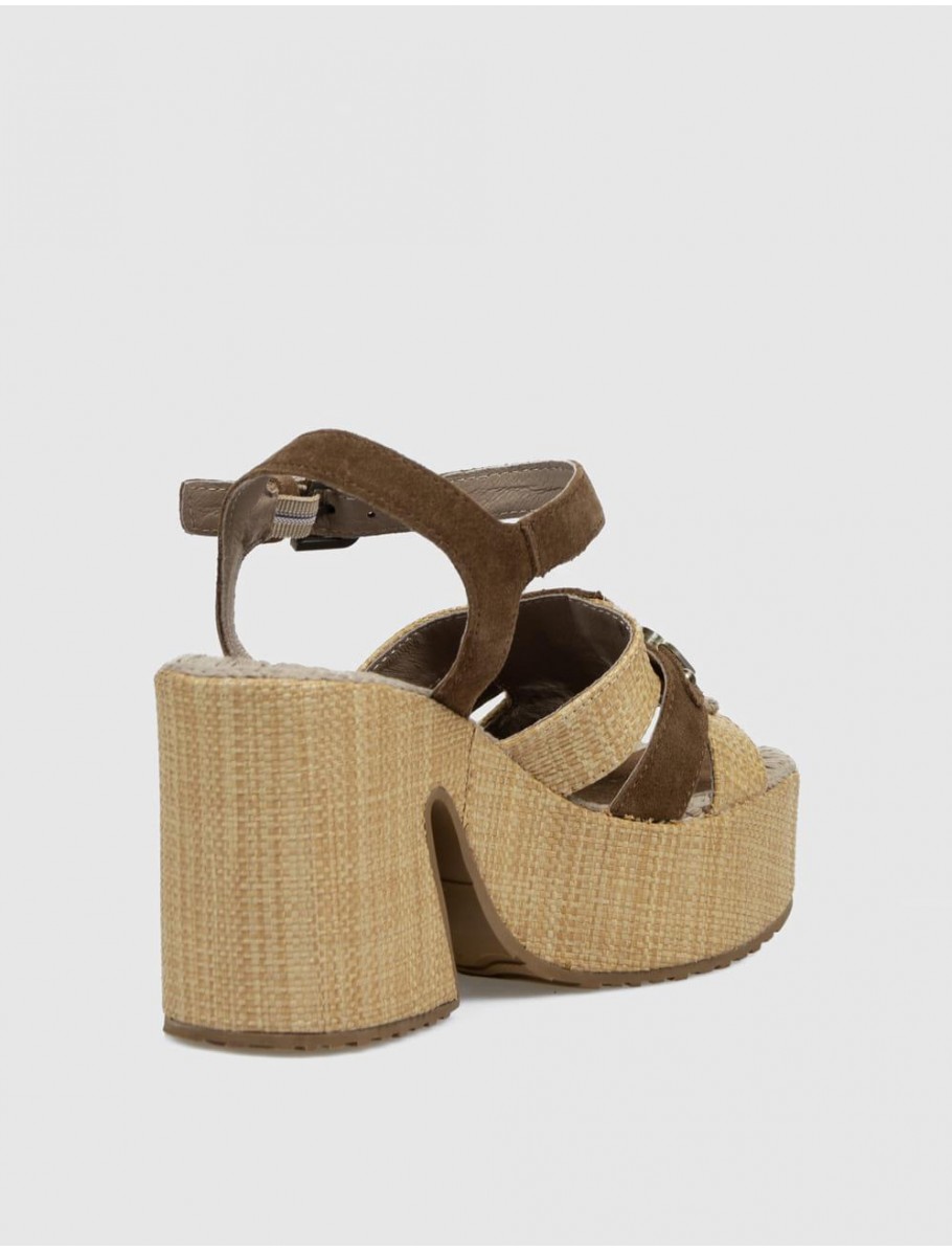 SANDALIA MOU RAFFIA PLATFORM ANKLE STRAP MARRoN