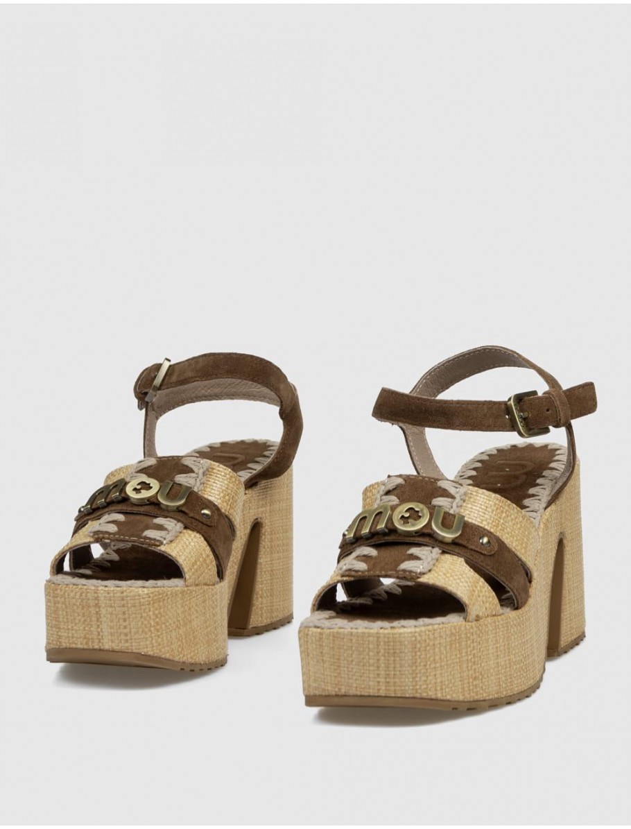 SANDALIA MOU RAFFIA PLATFORM ANKLE STRAP MARRoN