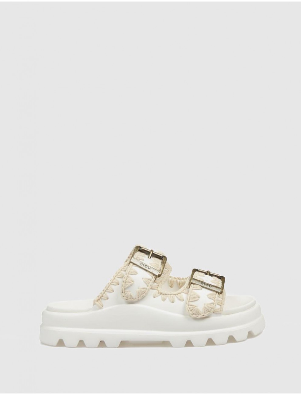 SANDALIA MOU EVA ONE PIECE SLIDE TWO BUCKLE BLANCO