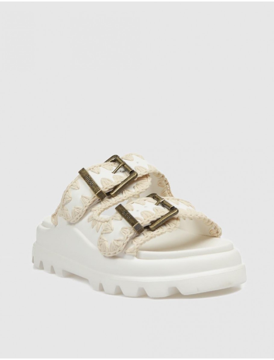 SANDALIA MOU EVA ONE PIECE SLIDE TWO BUCKLE BLANCO