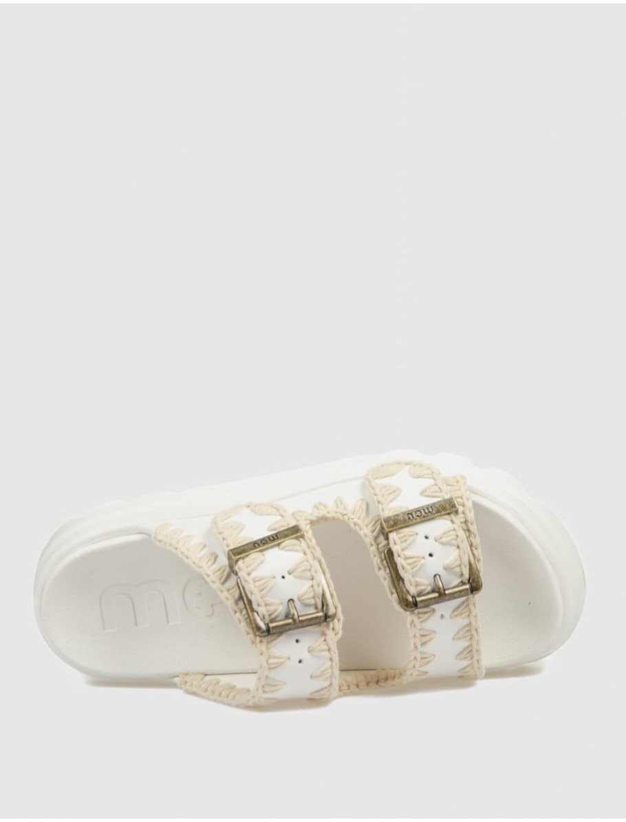 SANDALIA MOU EVA ONE PIECE SLIDE TWO BUCKLE BLANCO