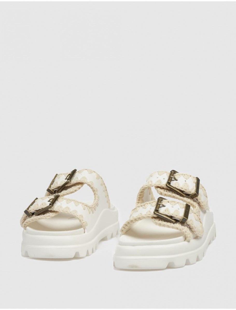 SANDALIA MOU EVA ONE PIECE SLIDE TWO BUCKLE BLANCO