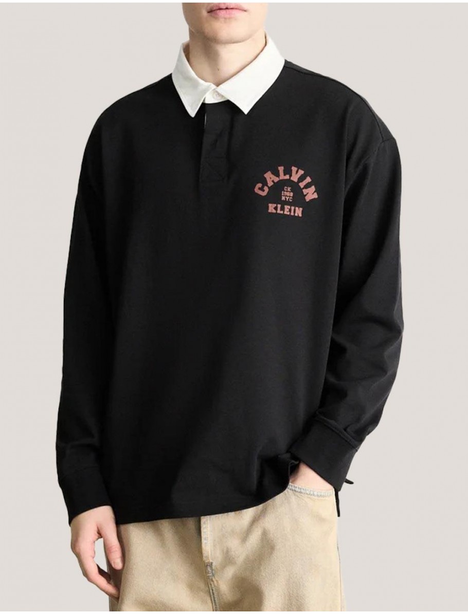 POLO CALVIN KLEIN COMPACT RUGBY LS POLO NEGRO