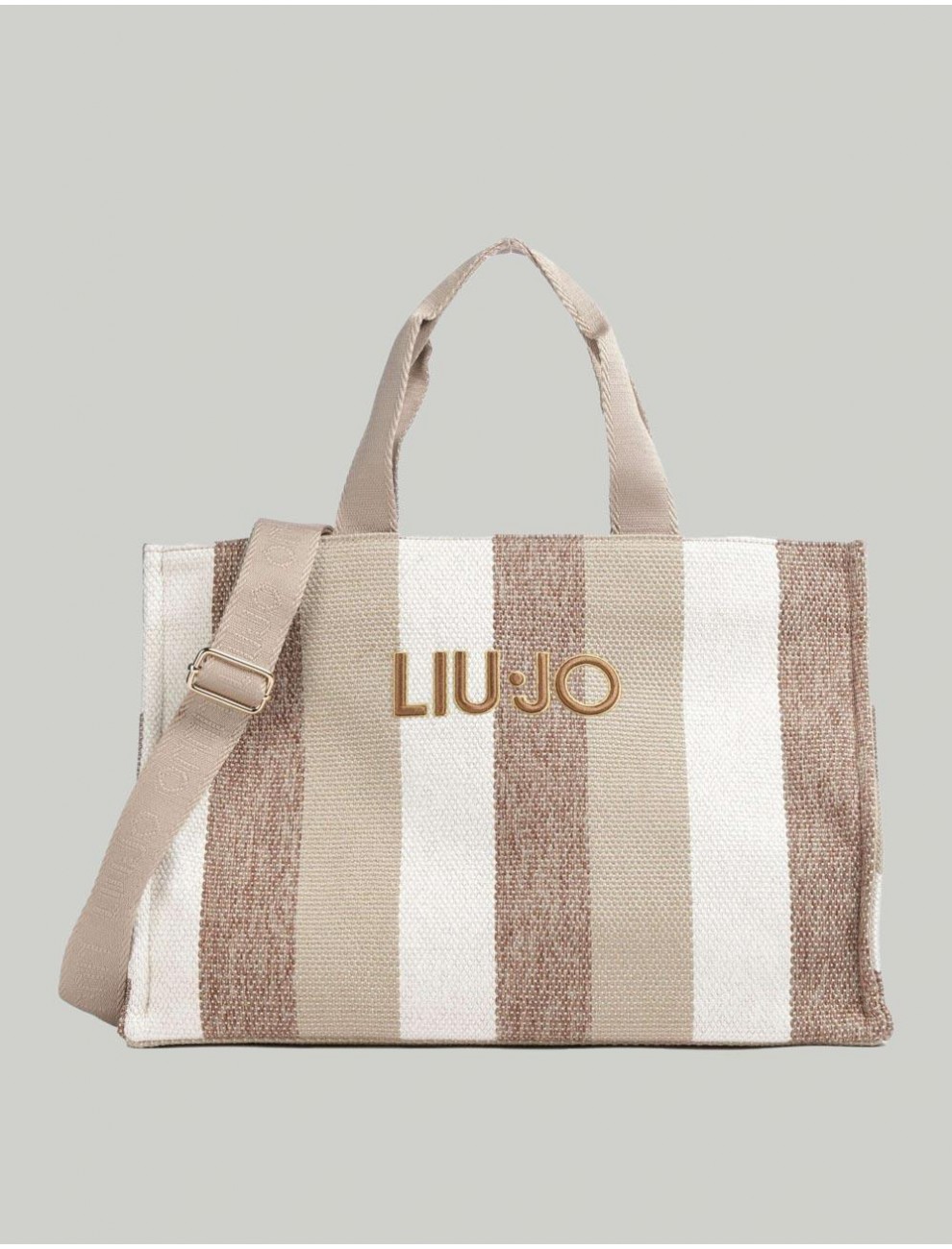BOLSO LIUJO BOLSOS L TOTE STRIPED CANVAS BEIG