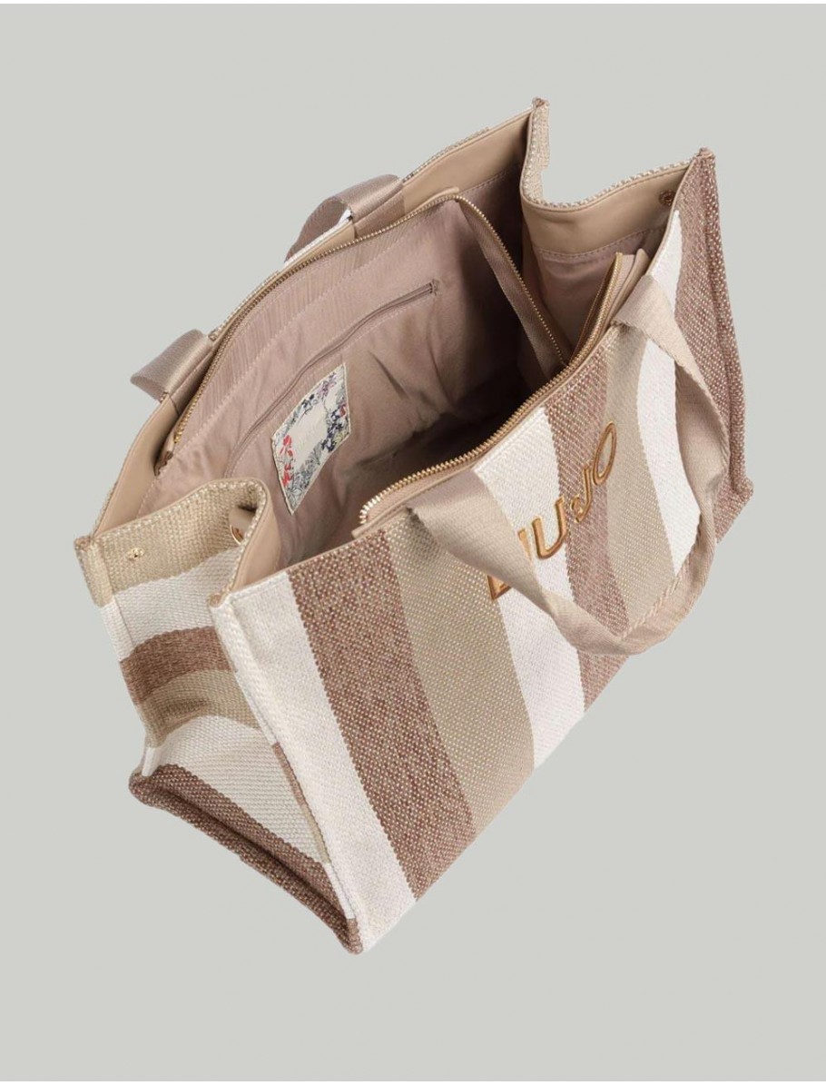 BOLSO LIUJO BOLSOS L TOTE STRIPED CANVAS BEIG