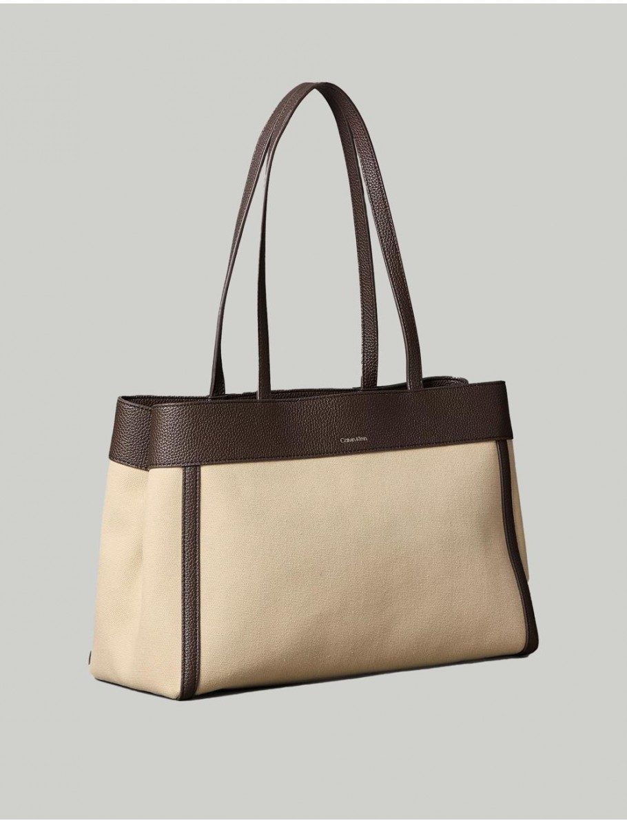 BOLSO CALVIN KLEIN CK CANVAS MEDIUM TOTE MARRoN