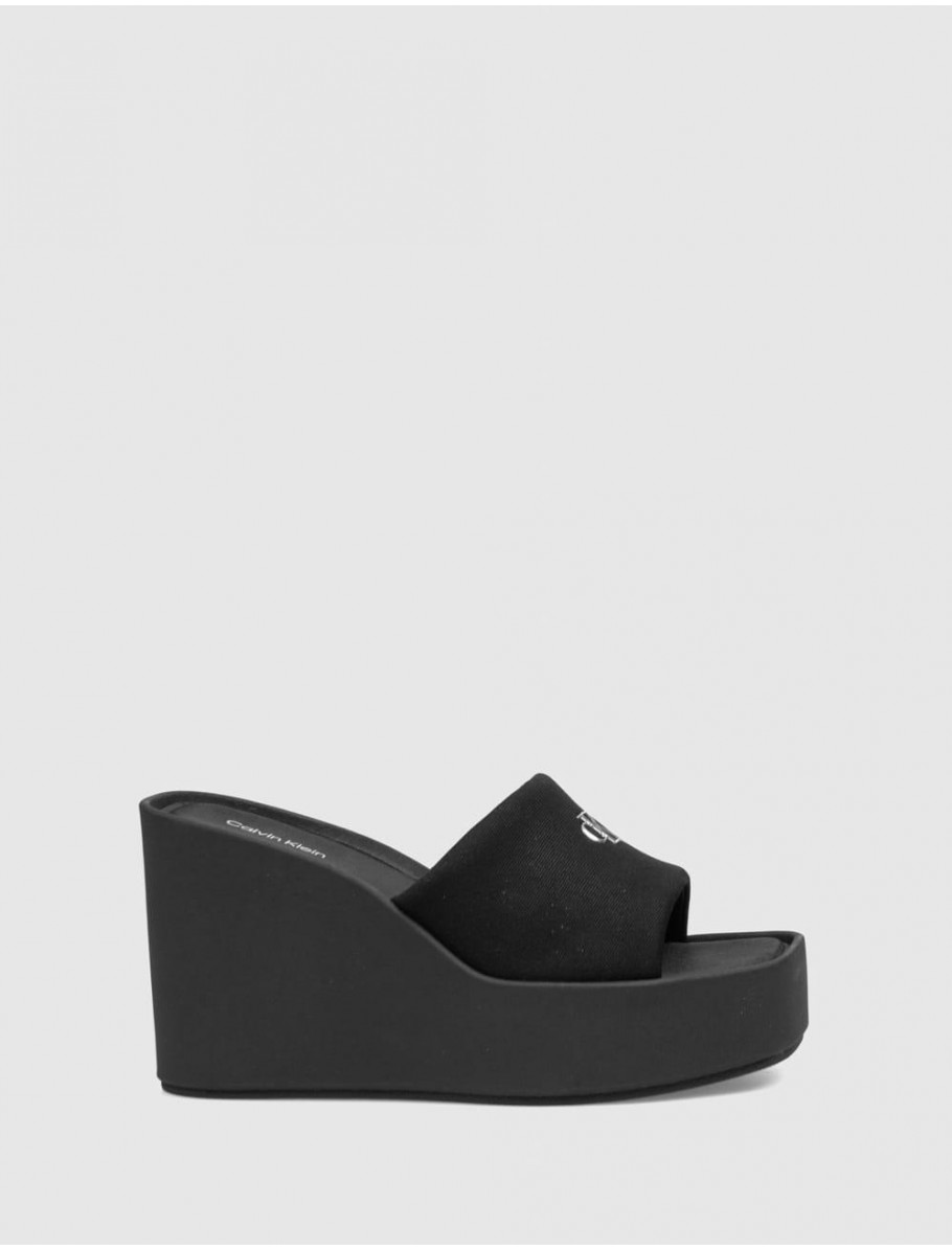 SANDALIA CALVIN KLEIN WEDGE 70 SNDL CANV MG NEGRO