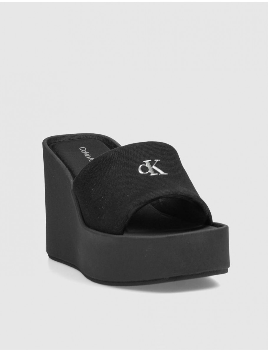 SANDALIA CALVIN KLEIN WEDGE 70 SNDL CANV MG NEGRO