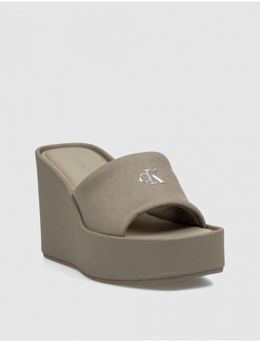 SANDALIA CALVIN KLEIN WEDGE 70 SNDL CANV MG TAUPE