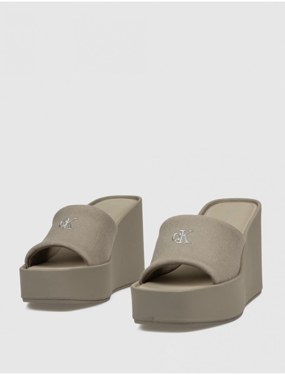 SANDALIA CALVIN KLEIN WEDGE 70 SNDL CANV MG TAUPE