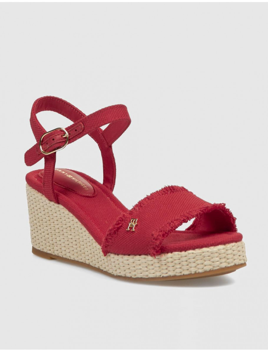 ALPARGATA TOMMY HILFIGER MID WOVEN WEDGE ESPAD FRINGE ROJO