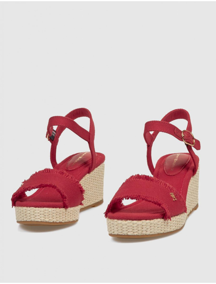 ALPARGATA TOMMY HILFIGER MID WOVEN WEDGE ESPAD FRINGE ROJO