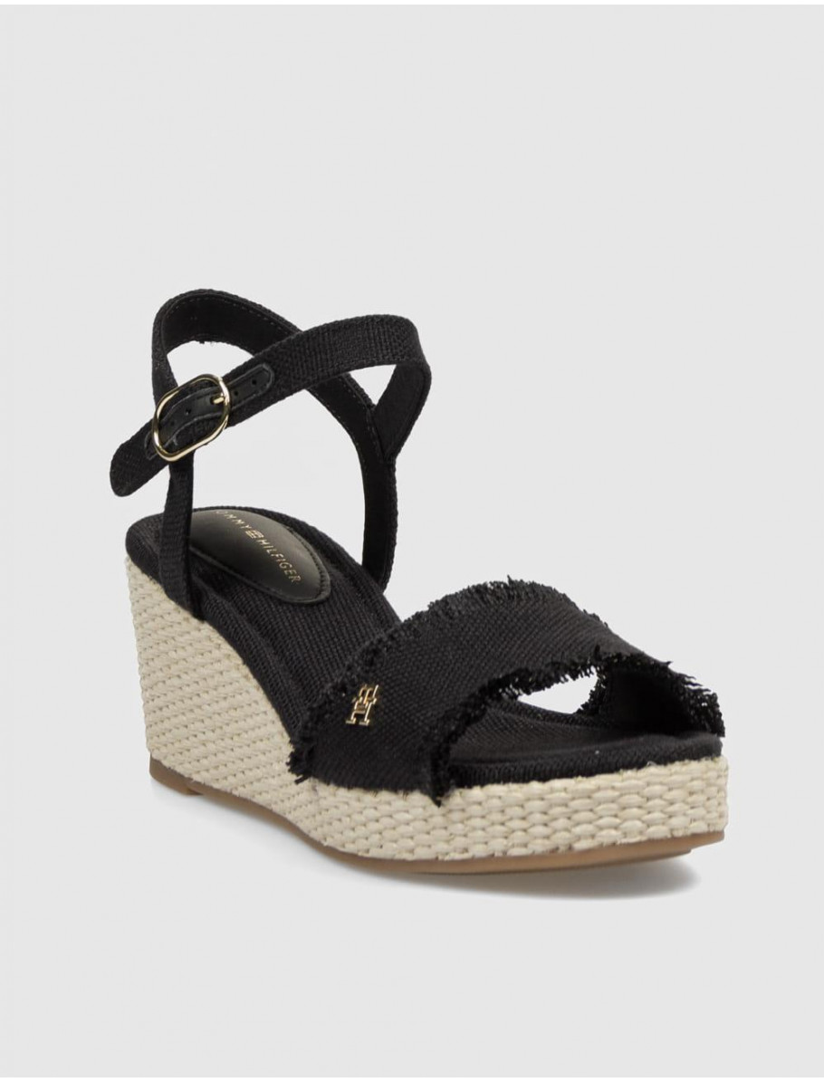 ALPARGATA TOMMY HILFIGER MID WOVEN WEDGE ESPAD FRINGE NEGRO