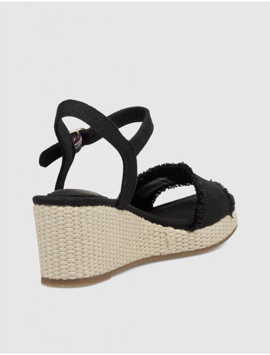 ALPARGATA TOMMY HILFIGER MID WOVEN WEDGE ESPAD FRINGE NEGRO
