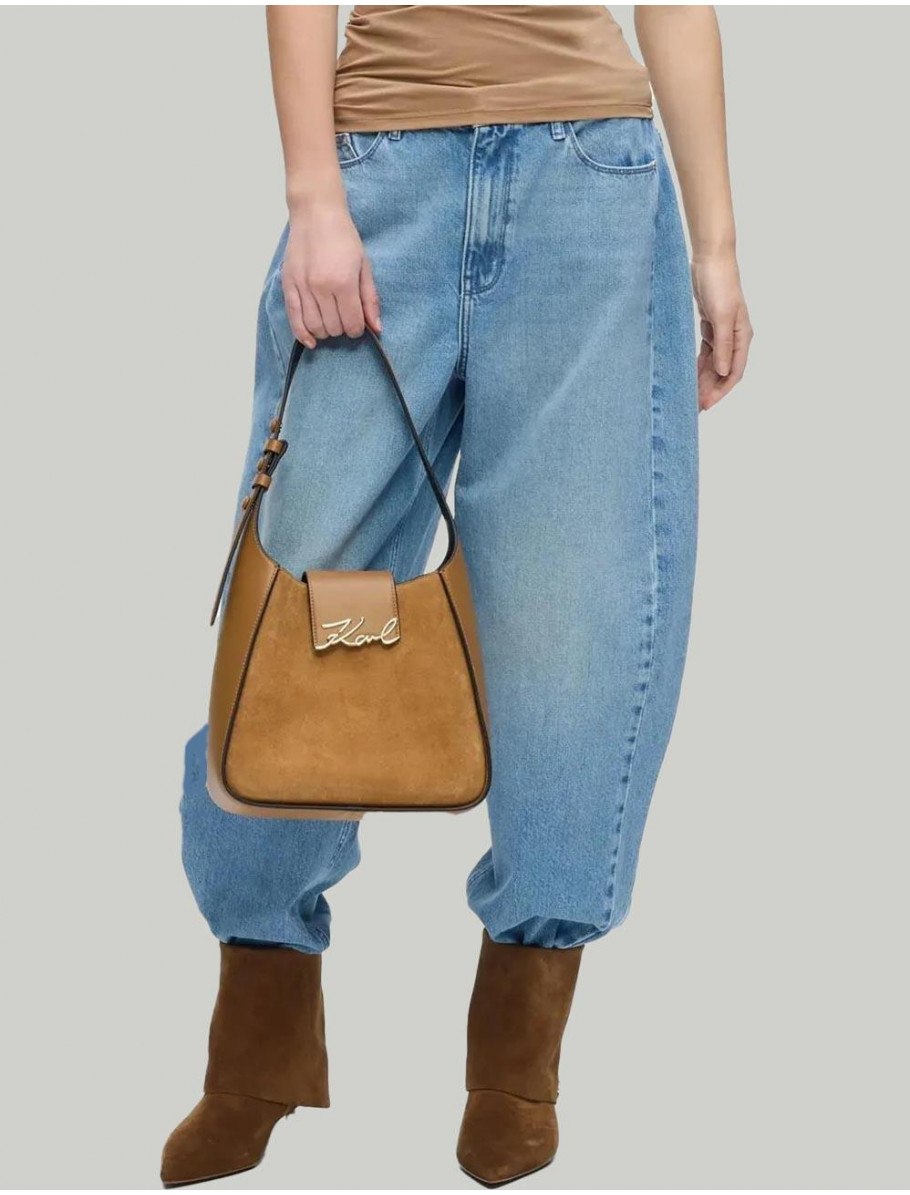 BOLSO KARL LAGERFED K SIGNATURE HOBO SUEDE CaMEL
