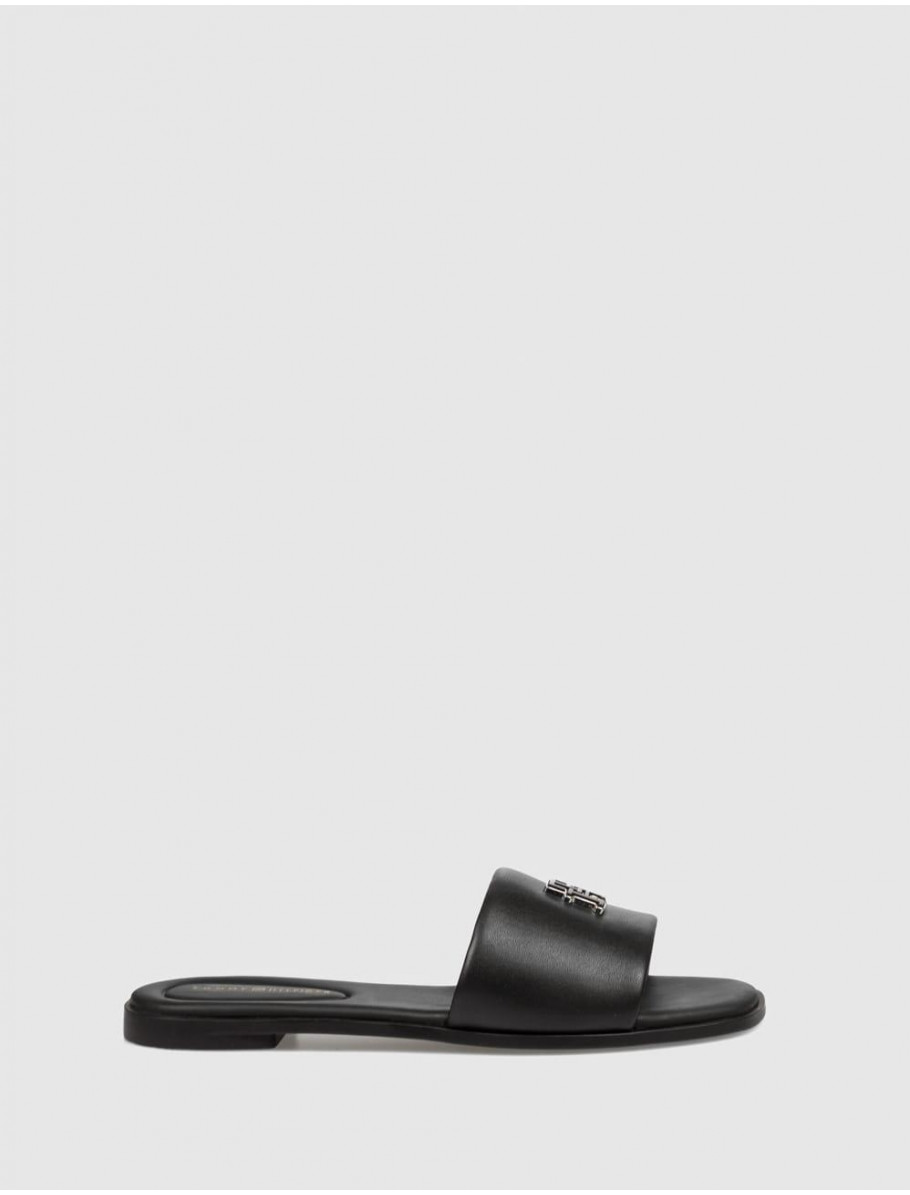 SANDALIA TOMMY HILFIGER TH LOGO HARDWARE LEATHER MULE NEGRO