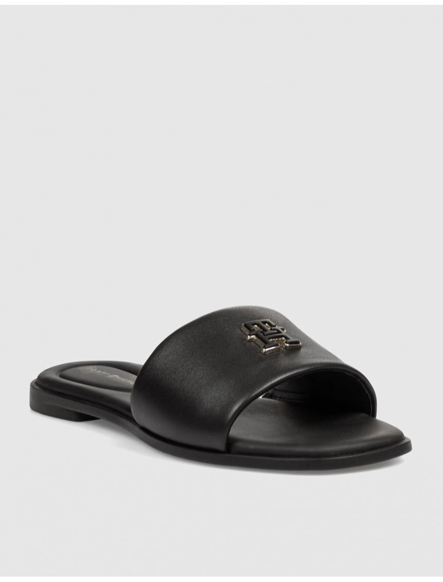 SANDALIA TOMMY HILFIGER TH LOGO HARDWARE LEATHER MULE NEGRO