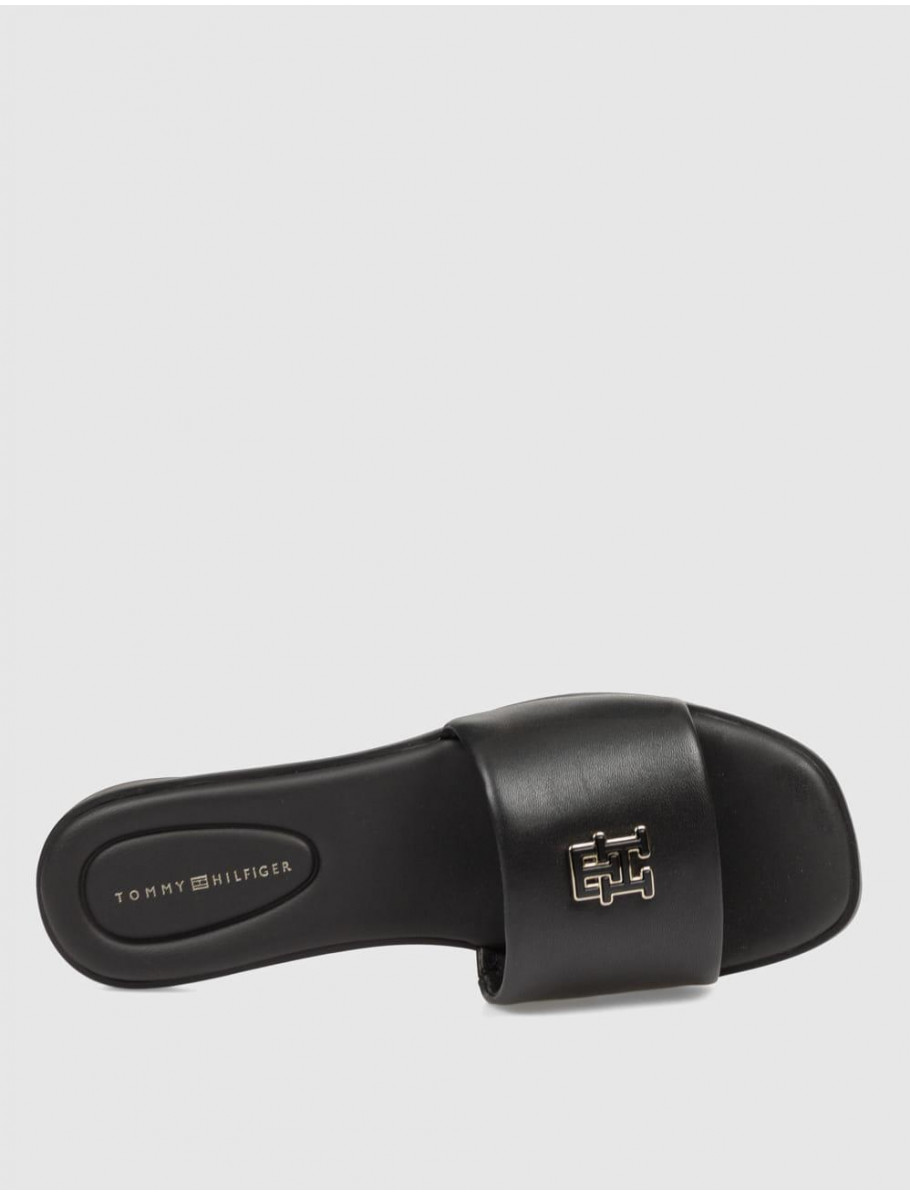 SANDALIA TOMMY HILFIGER TH LOGO HARDWARE LEATHER MULE NEGRO