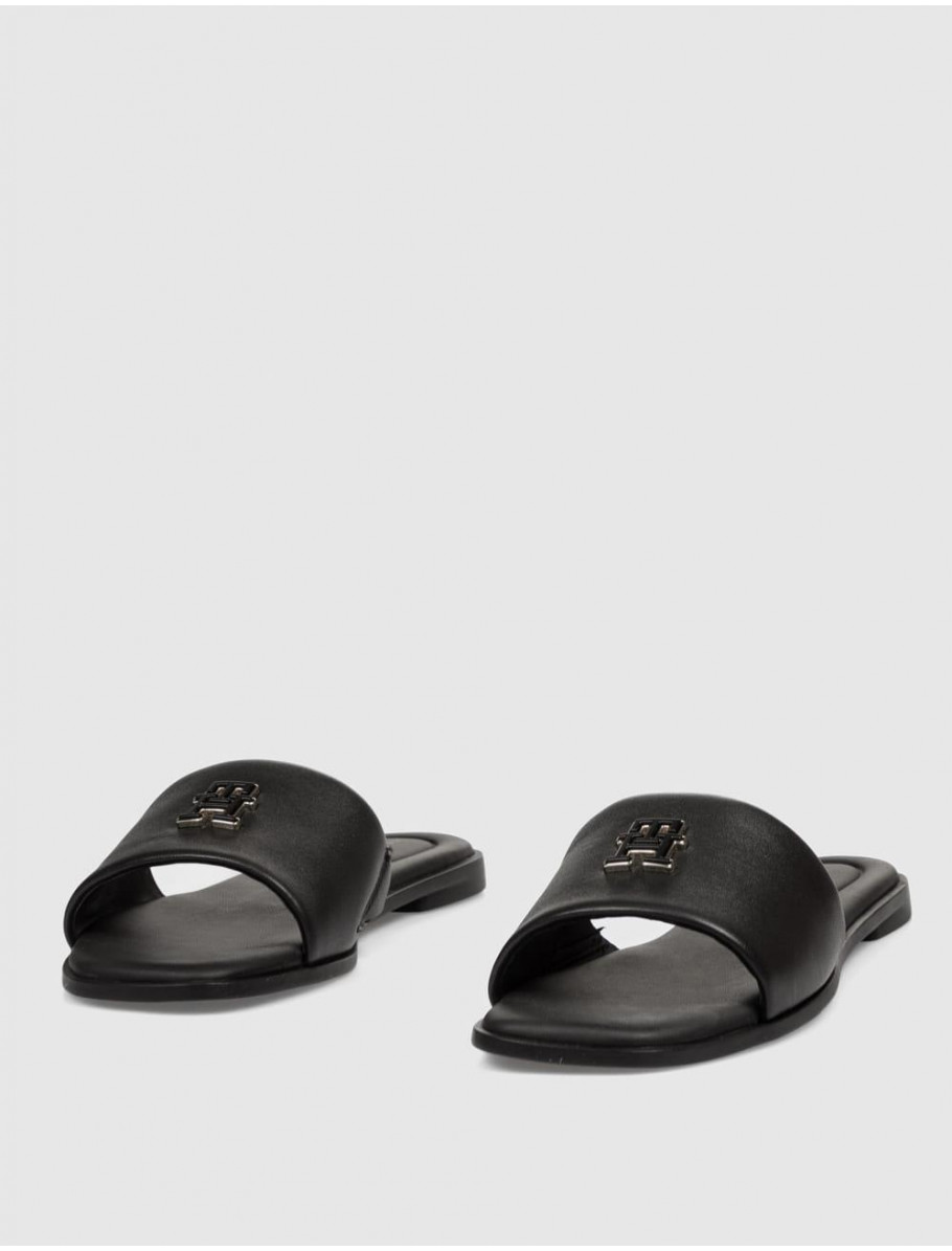 SANDALIA TOMMY HILFIGER TH LOGO HARDWARE LEATHER MULE NEGRO
