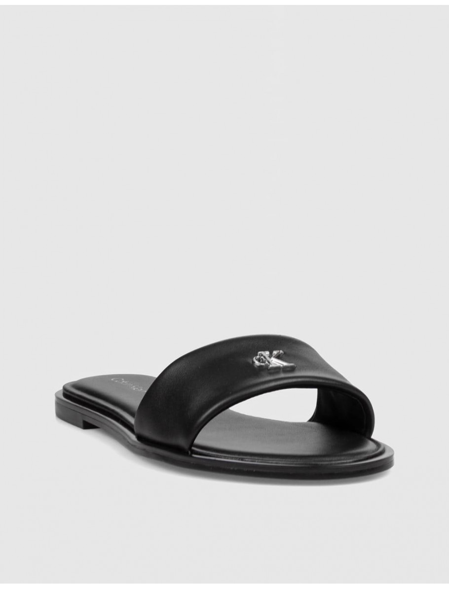 SANDALIA CALVIN KLEIN ROUND FLAT SNDL LTH BAR HW 2 NEGRO