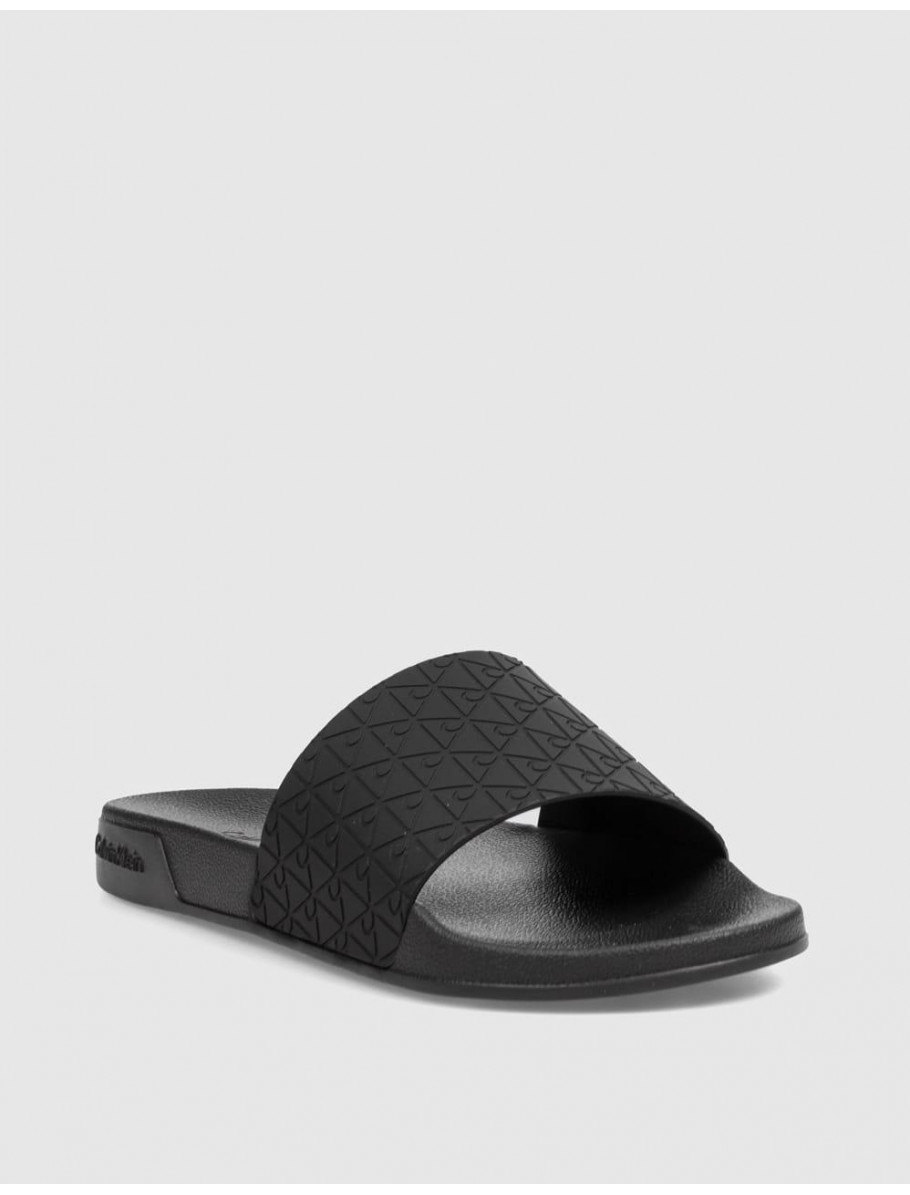 CHANCLA CALVIN KLEIN ESS SLIDE PU AOP NEGRO