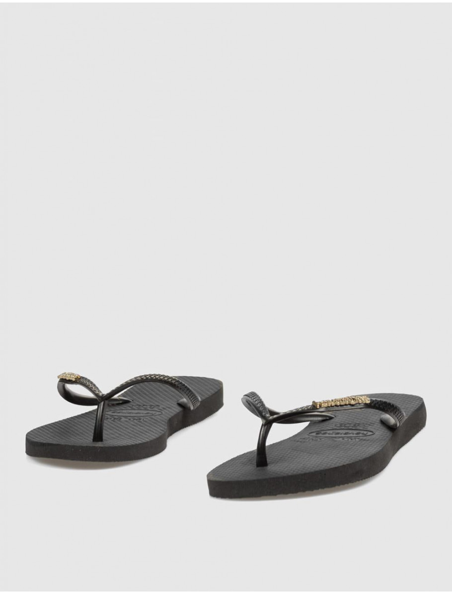 CHANCLA HAVAIANAS SLIM LOGO METALLIC NEGRO