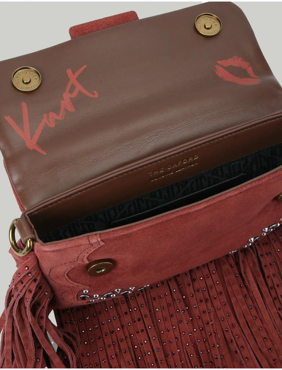 BOLSO KURT GEIGER SM OXFORD FRINGE SHOULDER ROJO NARANJA